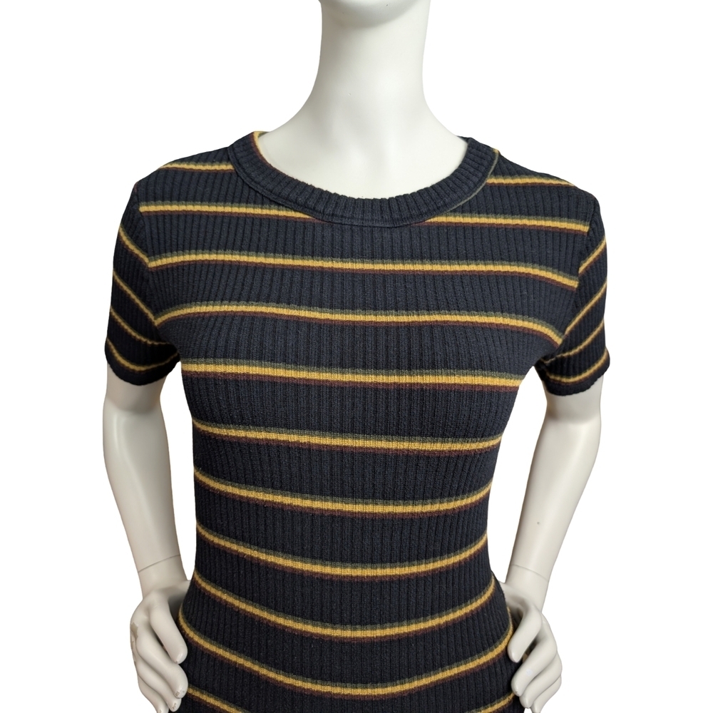 Zara Trafaluc Ribbed Stripe Knit Dress | Stretchy Bodycon | Short Sleeve, Size S - Picture 3 of 6